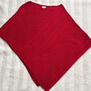Chic Red Cable Knit Poncho
